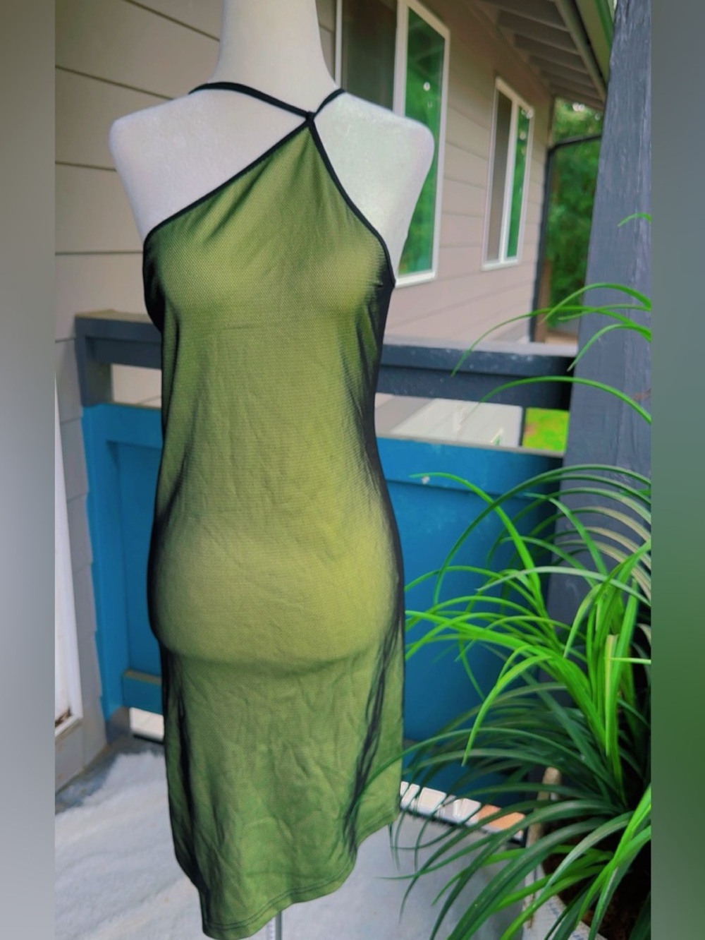 Olive Green Slip Dress with Black Trim xxl